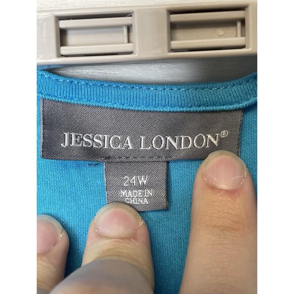 Jessica London Dress Womens 24W Blue Sleeveless Drape Front V Neck A-Line Knit - Picture 5 of 8